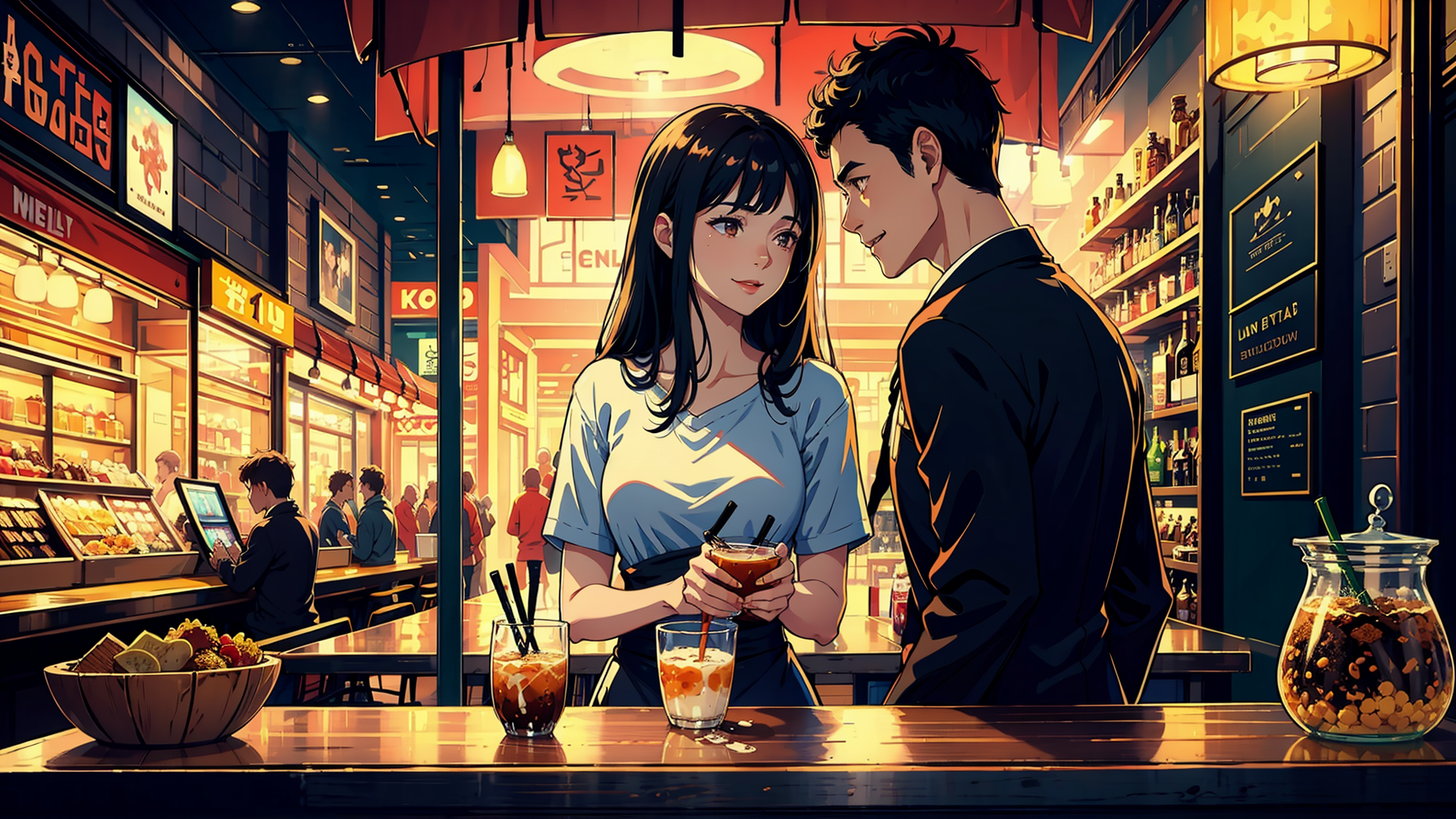 恩爱中的动漫情侣高清桌面壁纸