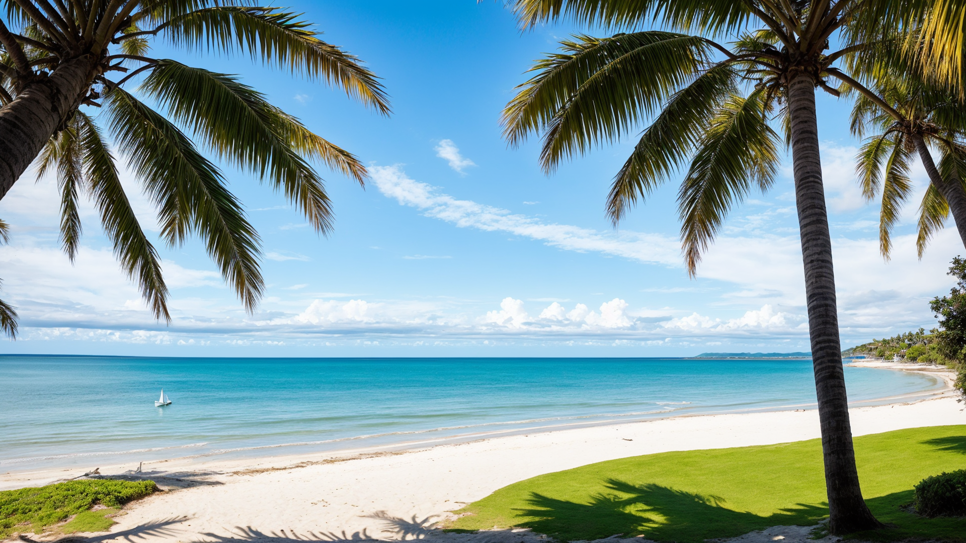 夏季海边沙滩唯美自然风景画高清壁纸