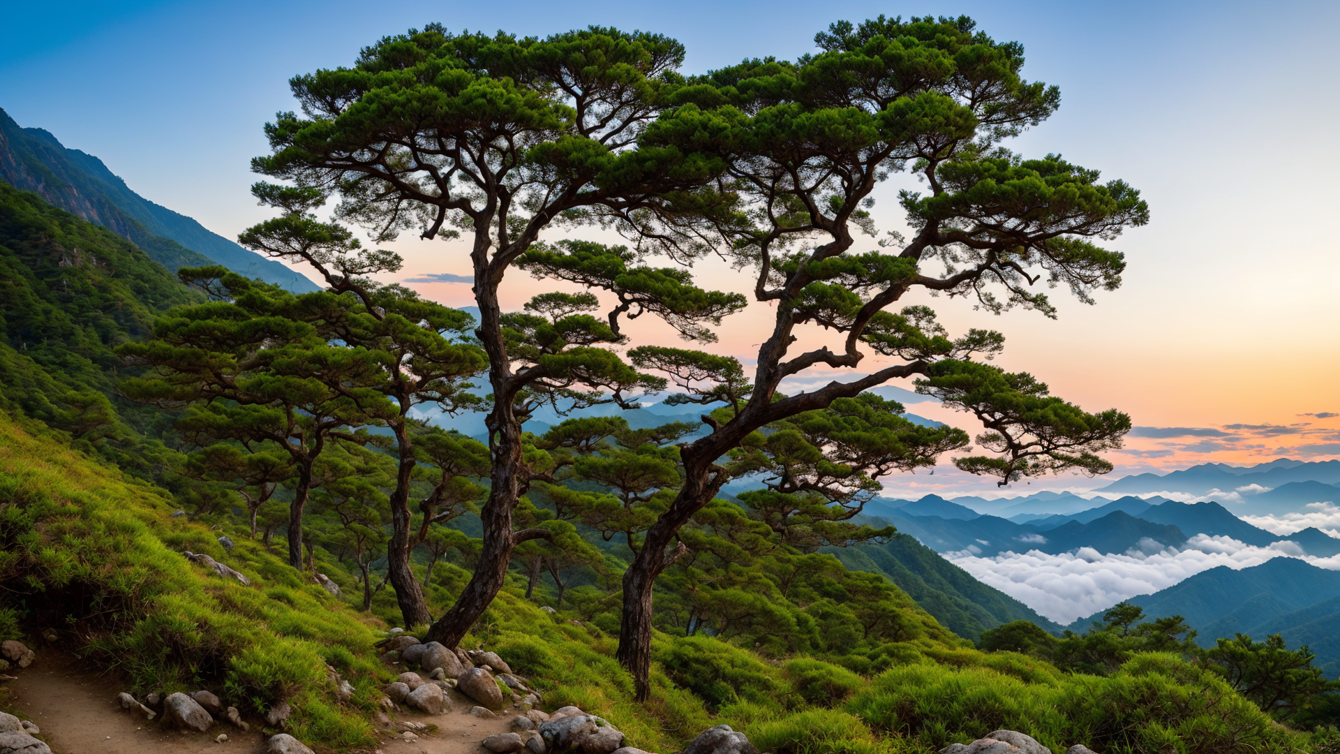 黄山夏天唯美云雾风景高清壁纸图片