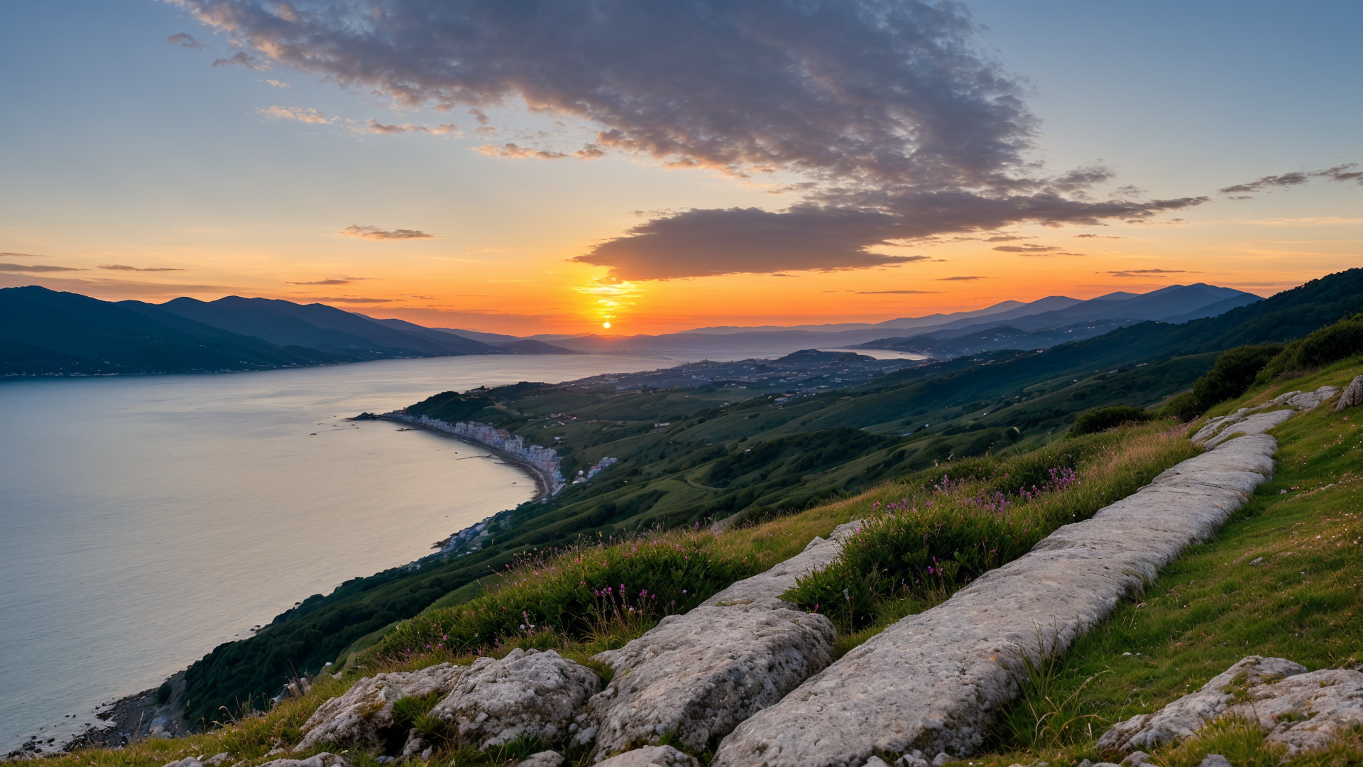普利亚傍晚黄昏时的晚霞绚丽绝伦风景图片