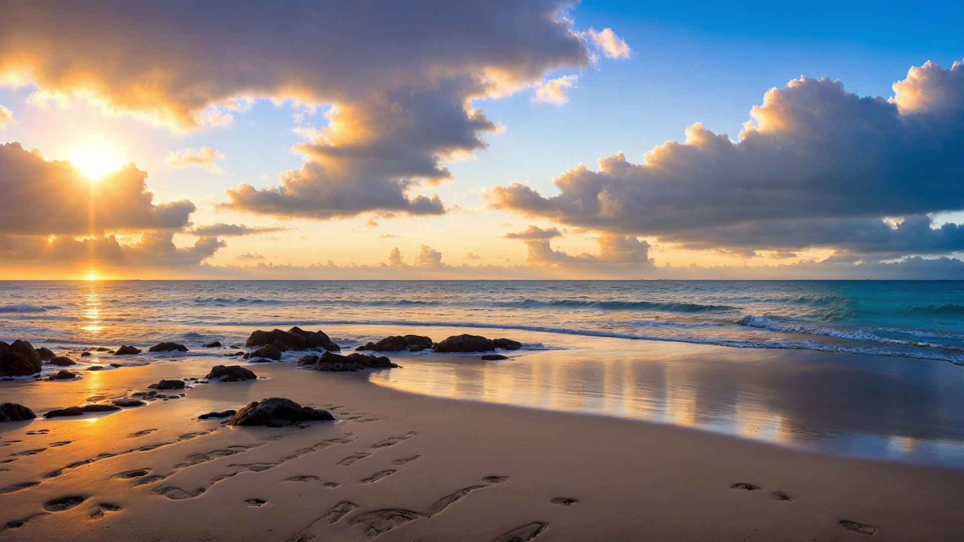 清晨海边看日出风景唯美图片