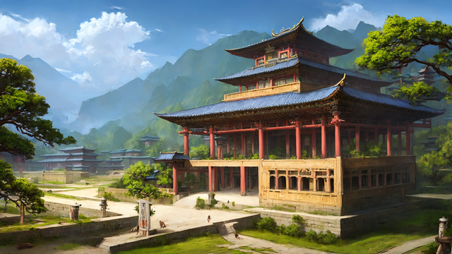 <strong>唯美</strong>古代山中宅院动漫风景画欣赏