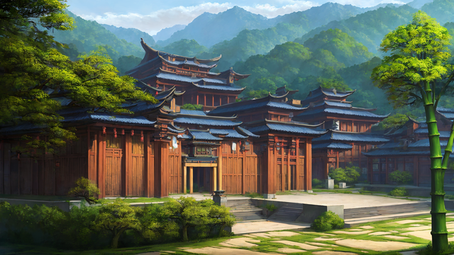 温馨的山中古代宅院<strong>动漫</strong>风景图