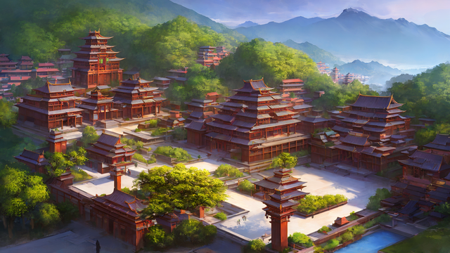 古风山水楼阁简约<strong>动漫</strong>风景图片