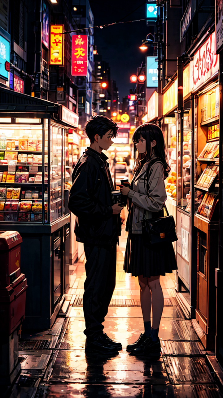街头唯美1对动漫情侣浪漫约会高清手机壁纸